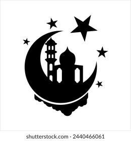Silhouttes Mosque Illustration Vector Element