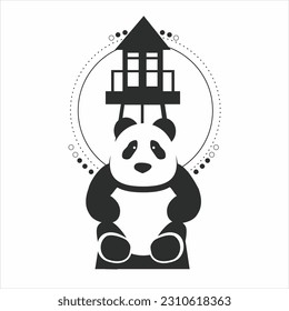 Silhueta urso panda vetor de design de logotipo animal Eps