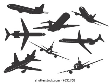 Silhuetas of commercial aircraft. Vector, illustration