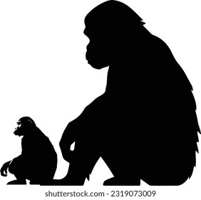 Silhuette monkey animal images and white background