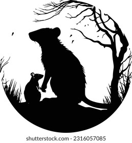 Silhuette rat animal black and white images