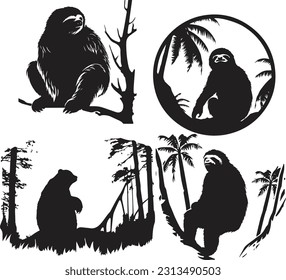 Silhuette sloth animal group images