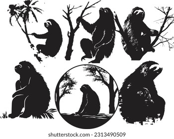 Silhuette sloth animal group images