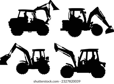 Silhuette tractor jcb vector images