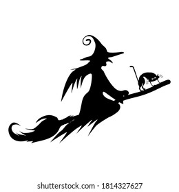 silhuette of Witch On Broomstick for Creating Halloween Designs