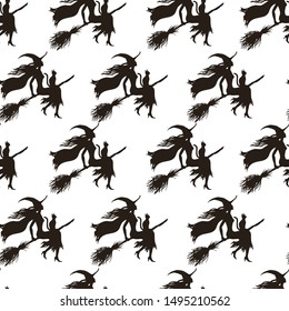 Silhuette of witche, seamless  pattern. Halloween vector illustration.