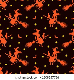 Silhuette of witches, seamless  pattern. Halloween vector illustration.