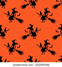 Silhuette of witches, seamless  pattern. Halloween vector illustration.