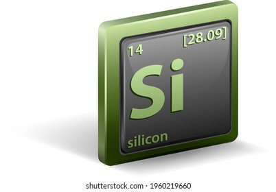 Silicon chemical element. Chemical symbol with atomic number and atomic mass. illustration