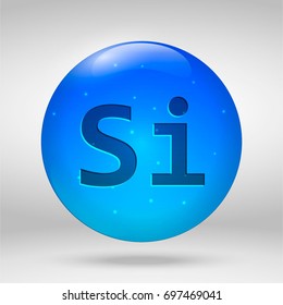 Silicon - element of the periodic table. Vector 3D glossy drop pill capsule icon