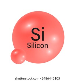 Silicon element symbol. Shiny red spheres. Chemical element icon. Vector illustration.