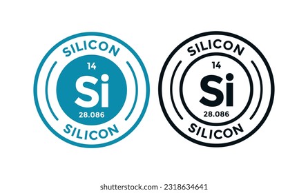 SILICON Logo-Button-Design. dies ist ein chemisches Element des periodischen Tabellenzeichens. Geeignet für Unternehmen, Technologien, Moleküle und atomare Symbole 