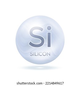 Cápsula de minerales de silicio azul plateado. Complejo de minerales 3D de icono aislado en un fondo blanco para el diseño de productos. Conceptos médicos y científicos. Icono Icono Icono Icono Vector EPS10.