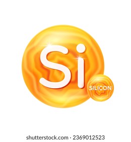 Minerales de silicio vitaminas suplemento esencial para el cuerpo de salud. Cristales minerales de piedra naranja sobre fondo blanco para el diseño nutricional de productos de alimentos y medicamentos. Concepto médico científico. Vector 3D.