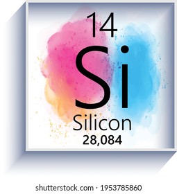 silicon periodic table element icon on white background, watercolor style vector illustration
