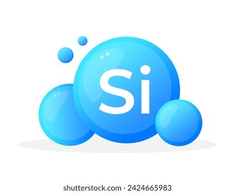 Elemento de silicio Si se muestra con orbes azul acuático en una elegante ilustración vectorial