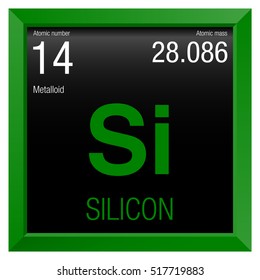 Silicon symbol. Element number 14 of the Periodic Table of the Elements - Chemistry - Green square frame with black background