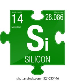 Silicon symbol. Element number 14 of the Periodic Table of the Elements - Chemistry - Puzzle piece with green background