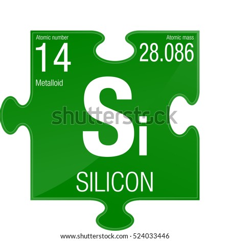 Silicon symbol. Element number 14 of the Periodic Table of the Elements - Chemistry - Puzzle piece with green background