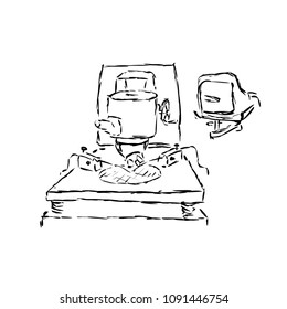Silicon Wafer at the Microscope Antivibration Table with Probes On. Vector Illustration.