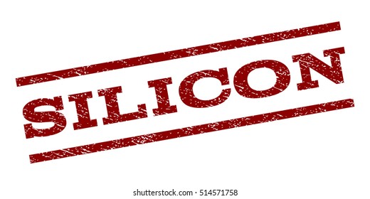 Silicon watermark stamp. Text caption between parallel lines with grunge design style. Rubber seal stamp with scratched texture. Vector dark red color ink imprint on a white background.