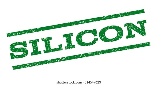Silicon watermark stamp. Text tag between parallel lines with grunge design style. Rubber seal stamp with dust texture. Vector green color ink imprint on a white background.