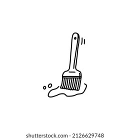 Silicone baking brush hand drawn doodle icon vector illustration isolated on white background. Simple black and white clipart of culinary and bakery tool.