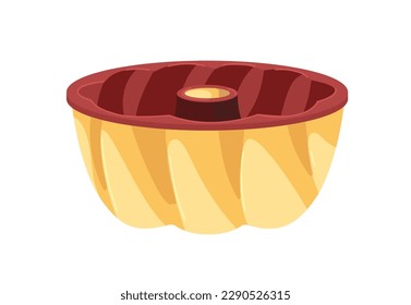 Silicone baking dish. Empty oven utensil for cooking cake, pudding. Kitchen ware, bakery mold. Bakeware. Flat vector illustration isolated on white background