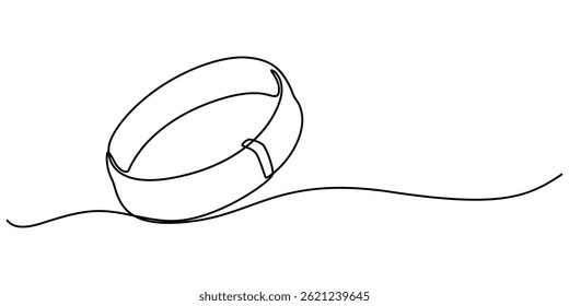silicone bracelets continuous one line drawing, Bracelet Continuous Line Illustration, Rubber wristband outline icon transparent vector isolated, Wedding Ring Continuous Line Icon, minimalist design.