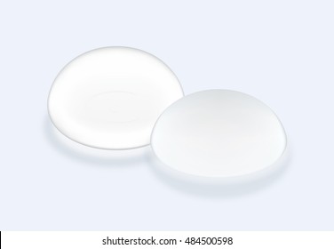 Silicone Breast Implants Smooth Surface And Textured Types On Blue Background. This Illustration About Cosmetic Surgery.