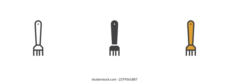 Conjunto de iconos de estilos diferentes de pincel de silicona. Línea, glifo y contorno relleno versión colorida, contorno y signo vectorial relleno. Símbolo, ilustración del logotipo. Gráficos vectoriales