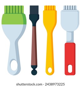 Silicone cooking brushes vector cartoon set isolated on a white background.