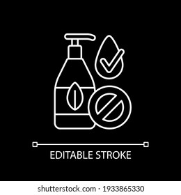 Silicone free white linear icon for dark theme. Natural cosmetics. No harmful chemical additives. Thin line customizable illustration. Isolated vector contour symbol for night mode. Editable stroke