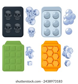Silicone ice cube molds vector cartoon set isolated on a white background.