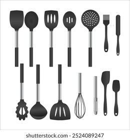 Silicone Kitchen Cooking Utensile Set Illustration white background