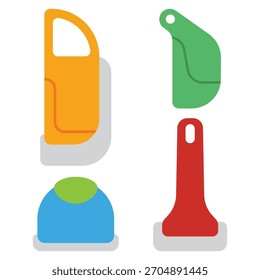 Juego de dibujos animados de Vector de raspadores de cocina de silicona aislados sobre un fondo blanco.