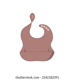 Silicone or plastic baby bib with a pocket. Cute bib for baby feeding. Flat vector illustration.