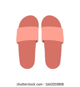 Silicone slippers. Summer flip flops for woman or girl in flat style isolated on white background.Vector simple illustration.Slippers icon.Colored flip flops pink,pink striped.Open shoes