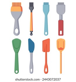 Silicone spatula cooking brushes vector cartoon set isolated on a white background.