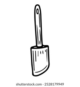 Silicone spatula hand drawn doodle. Device for mixing ingredients when cooking. Stir food. Bakery utensils. Kitchenware. Household kitchen appliance. Vector sketch line art illustration.