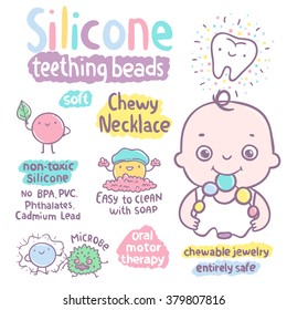 Silikonteething-Schmuck für Babys. Kauen der Perlen. Kinderbetreuung.