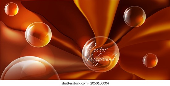 Silk abstract background in chocolate and honey tones with bubbles