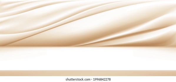 Silk background Design for catalog product advertising.Beige,Cream fabric or silk background. Smooth silk texture vector.The luxury of fabric texture background.Closeup of rippled silk or cloth.