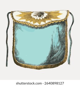 Silk bag with observing eye, vintage object illustration, isolated vector element.