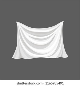 Silk bed sheet. White satin cloth with gray shadows. Soft fabric material. Textile for home decor. Flat vector design