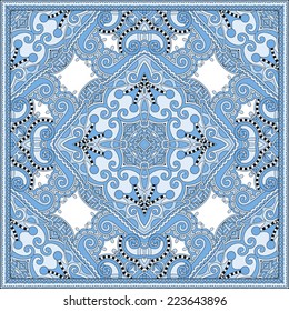 silk blue colour kerchief square pattern design in ukrainian karakoko style for print on fabric, vector illustration
