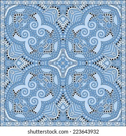 silk blue colour kerchief square pattern design in ukrainian karakoko style for print on fabric, vector illustration