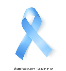 Silk blue ribbon isolated over white background. Realistic medical symbol for prostate cancer awareness month in november. Vector illustration.