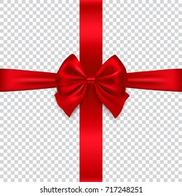 Silk bow and ribbon isolated on transparent background, vector