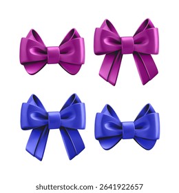 Silk bows collection isolated on white background. 3d vector clipart
